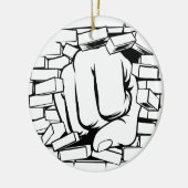 Faust, die durch Backsteinmauer locht Keramik Ornament (Links)