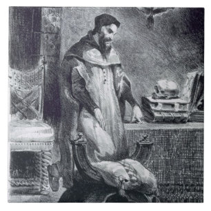 Faust in seiner Studie, von Goethes Faust, 1828, Fliese