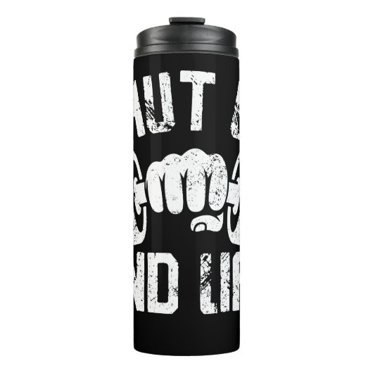 Faust und Dumbell stehen still Thermosbecher (Vorderseite)