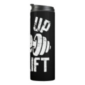 Faust und Dumbell stehen still Thermosbecher (Nach rechts gedreht)