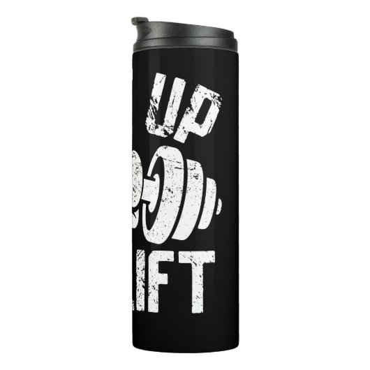 Faust und Dumbell stehen still Thermosbecher (Nach rechts gedreht)