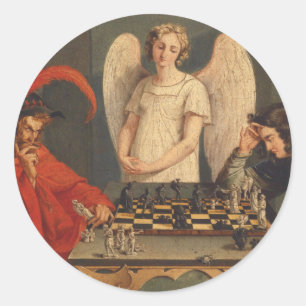 Faust und Mephistophelen Schach spielen Runder Aufkleber