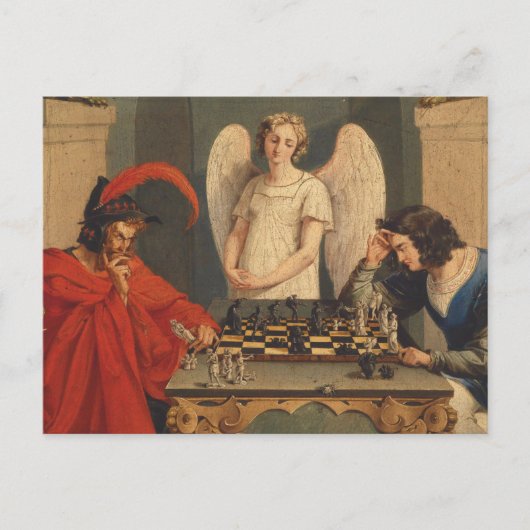 Faust und Mephistophelen Schachspielen Postkarte (Vorderseite)