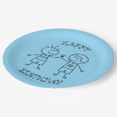 Faustblume zum Geburtstag blau Pappteller (Schrägansicht)