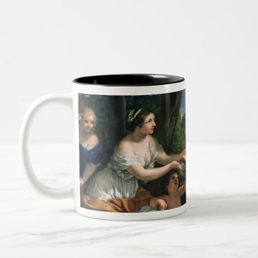 Faustulus anvertrauendes Romulus und Remus Zweifarbige Tasse (Links)