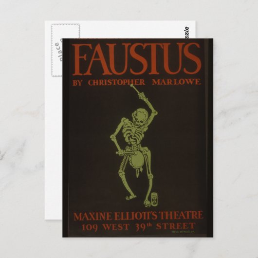 Faustus Poster Vintag Retro Skelett Postkarte (Vorne/Hinten)