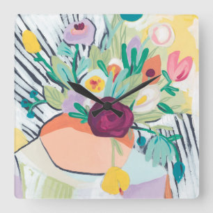 Fauvist Floral II Quadratische Wanduhr