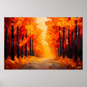Fauvist Herbstwaldpfad Leinwand - Herbstlandschaft Poster