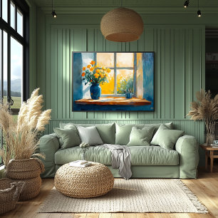 Fauvist Sunlit Window mit Blume - warm Zuhause Poster