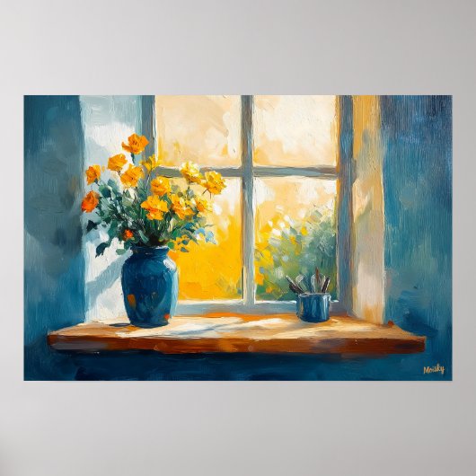 Fauvist Sunlit Window mit Blume - warm Zuhause Poster (Vorne)