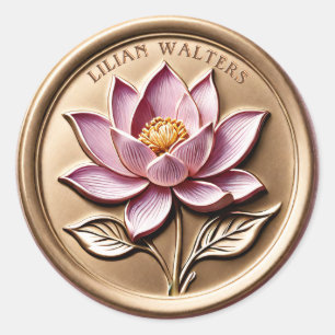 Faux 3D Luxus Rosa Lotus Gold Wachssiegel Aufklebe Runder Aufkleber