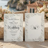 Faux 3D Sculpted Floral Bas Relief Ivory  Wedding Einladung