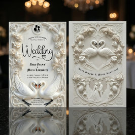Faux 3D Sculpted Plaster Effect Ivory Wedding  Einladung