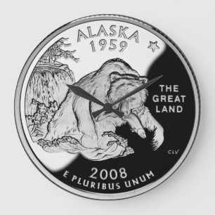 Faux Alaska State Quarter The Great Land Grizzly Große Wanduhr