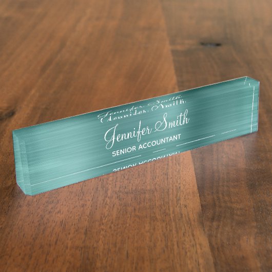 Faux Aqua Teal Foil Namensplakette (Seite)