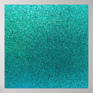 Faux Aqua Teal Turquoise Blue Glitter Background Poster