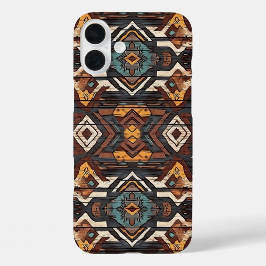 Faux Aztec wood grain iPhone sixteen Plus Case (Rückseite)