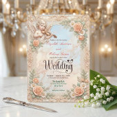 Faux Bas-Relief Marble & Cherub Angel Wedding Einladung