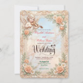 Faux Bas-Relief Marmor und Cherub Engel Hochzeit Einladung (Vorderseite)