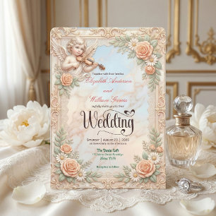 Faux Bas-Relief Marmor und Cherub Engel Hochzeit Einladung