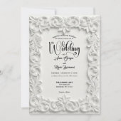 Faux Bas Relief Ornate White Wedding Invitation Einladung (Vorderseite)