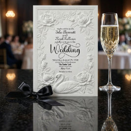 Faux Bas Relief Swan Rose Formal Garden Wedding Einladung