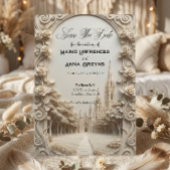 Faux-Basenrelief geschnitzter floraler Torbogen Save The Date