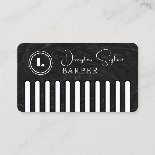 Faux black comb with logo barber visitenkarte (Vorderseite)