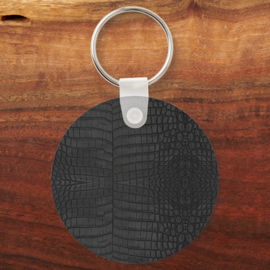 Faux Black Crocodile Leather Print Schlüsselanhänger (Vorderseite)