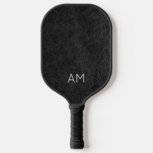 Faux Black Leather Two Letter Monogram Pickleball Schläger (Vorderseite)