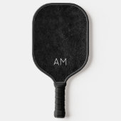 Faux Black Leather Two Letter Monogram Pickleball Schläger (Rückseite)