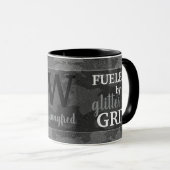 Faux Black Metallic Camouflage Glitter Monogram Tasse (VorderseiteRechts)