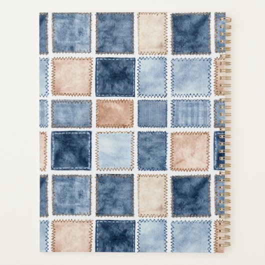 Faux Blue Denim Cream First Coffee Beans Heart Planer (Rückseite)