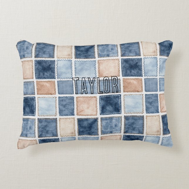 Faux Blue Glitter Cream Denim  Dekokissen (Vorderseite)