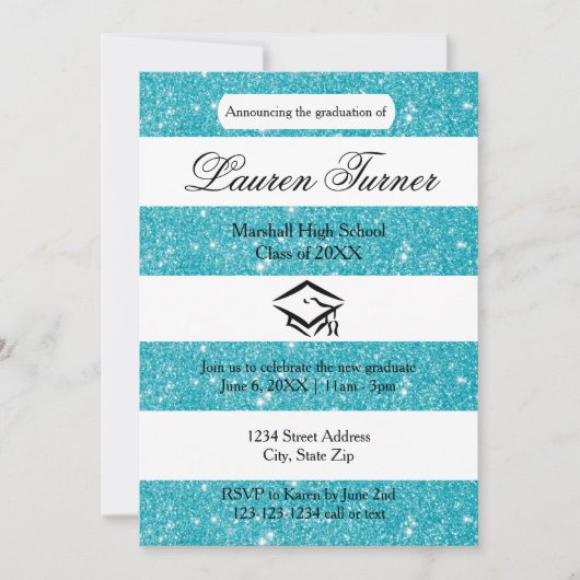 Faux Blue Glitter Stripe - Grad Ankündigung (Vorderseite)