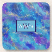 Faux Blue Gold Marble Getränkeuntersetzer (Vorderseite)