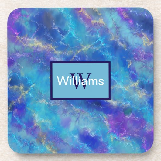 Faux Blue Gold Marble Getränkeuntersetzer (Vorderseite)