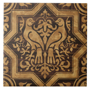 Faux Bois Mittelalterliche Vögel Fliese