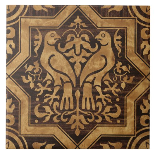Faux Bois Mittelalterliche Vögel Fliese (Vorderseite)