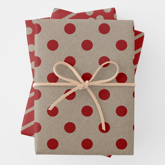 Faux Brown & Red Kraft Paper With Multi Patterns Geschenkpapier Set