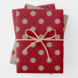 Faux Brown & Red Kraft Paper With Polka Dots Geschenkpapier Set