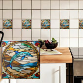 Faux-Buntglas-Delfin Fliese