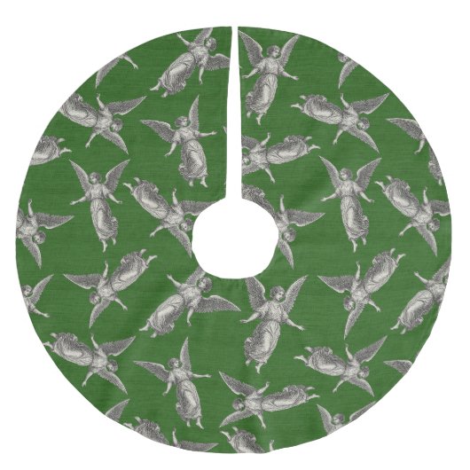 Faux burlap green Angel traditional Christmas Polyester Weihnachtsbaumdecke (Vorderseite)