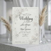 Faux Carved White Rose Bas Relief Floral Wedding  Einladung