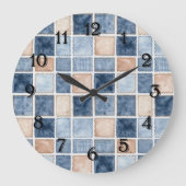 Faux Cream Denim Blue Jean Große Wanduhr (Vorderseite)
