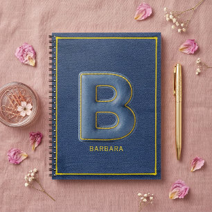 Faux-Denim 3D-gesticktes Monogramm Buchstabe B Notizblock