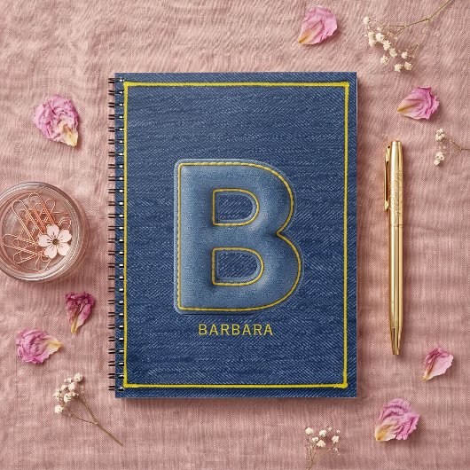 Faux-Denim 3D-gesticktes Monogramm Buchstabe B Notizblock