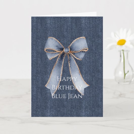 Faux Denim Blue Jean Bow Karte (Kleine Pflanze)