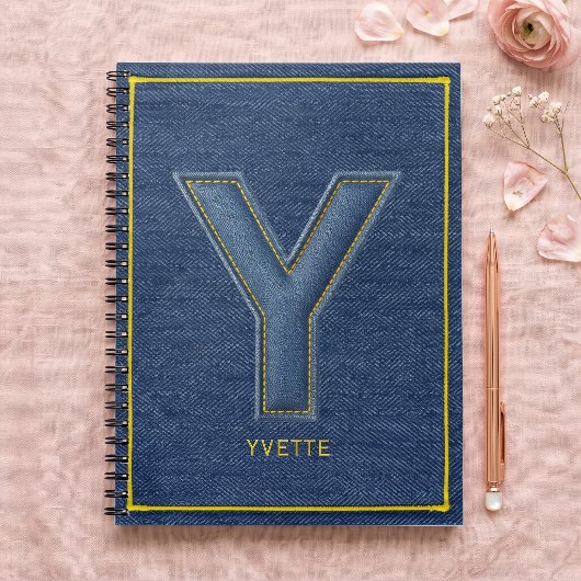 Faux-Denim-Gelb-Stich-Buchstabe-Y-Monogramm Notizblock