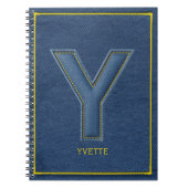 Faux-Denim-Gelb-Stich-Buchstabe-Y-Monogramm Notizblock (Vorderseite)